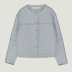 NEW ZARA Blue Suede Button Jacket